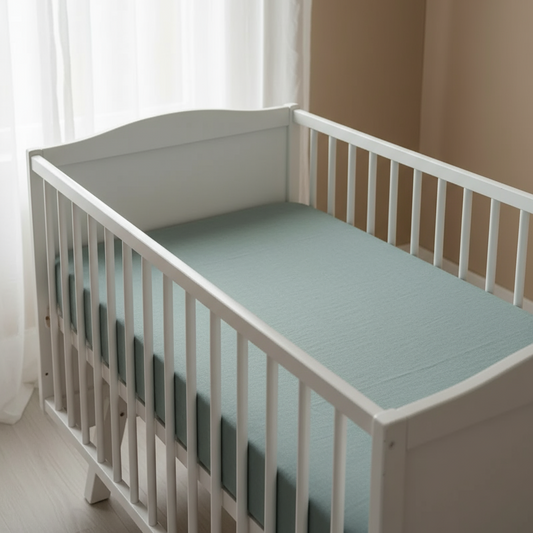 Dětské lněné napínací prostěradlo - Blue Fog