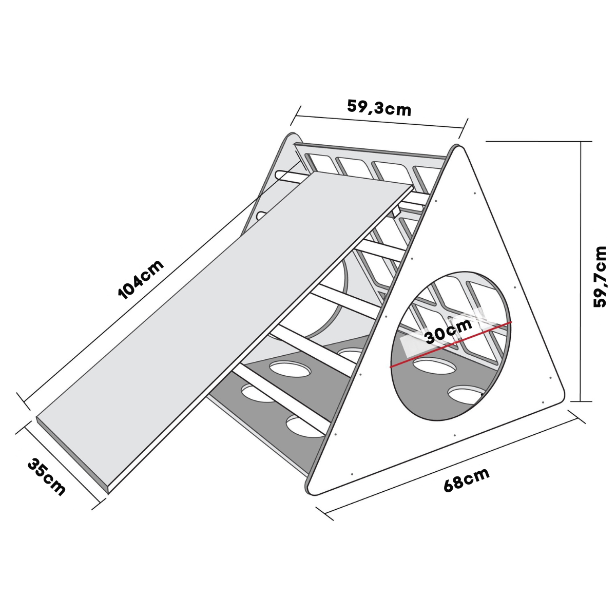 Dřevěný Montessori lezecký trojuhelník s rampou 3v1