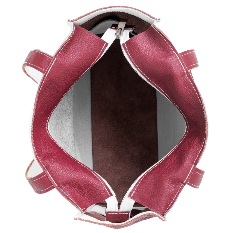 Kožená tote kabelka Folk 2 - White