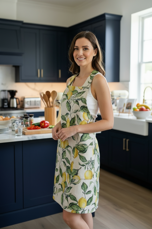 Dámská zástěra Lemon Linen s překříženými ramínky