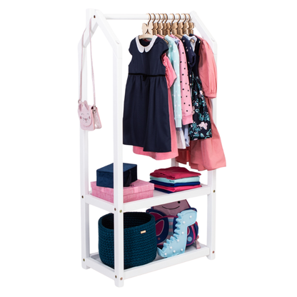 Dětský věšák na oblečení ve tvaru domečku s úložným prostorem