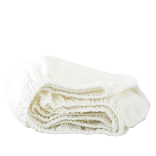 Dětské lněné napínací prostěradlo - White