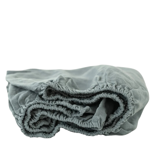 Dětské lněné napínací prostěradlo - Blue Fog