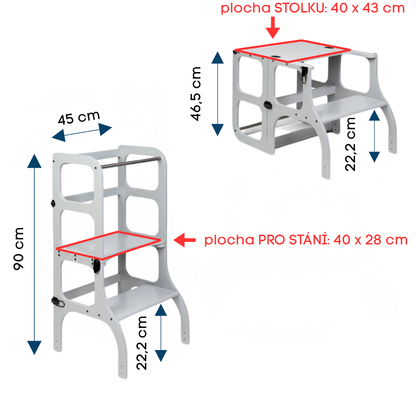 STEP’n’SIT® Montessori učící věž / stoleček 2v1, přírodní