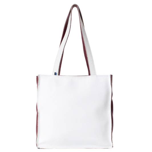 Kožená tote kabelka Folk 2 - White