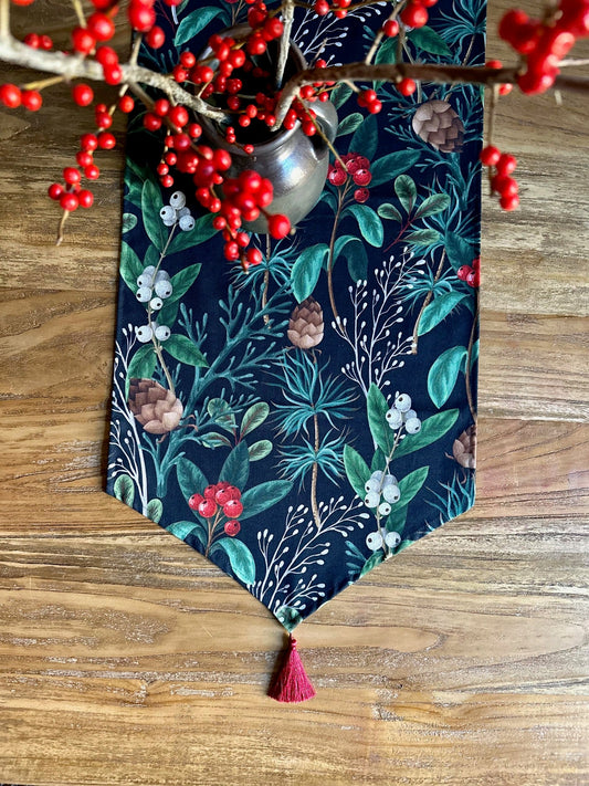 Christmas Forest Table Runner with Tassels