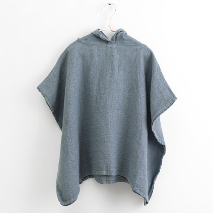 Dětské lněné pončo / župan s kapucí Blue Fog