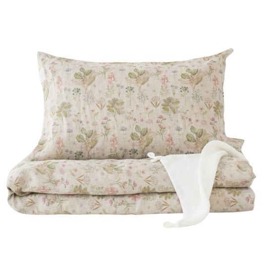 Dětské lněné povlečení - květinový vzor