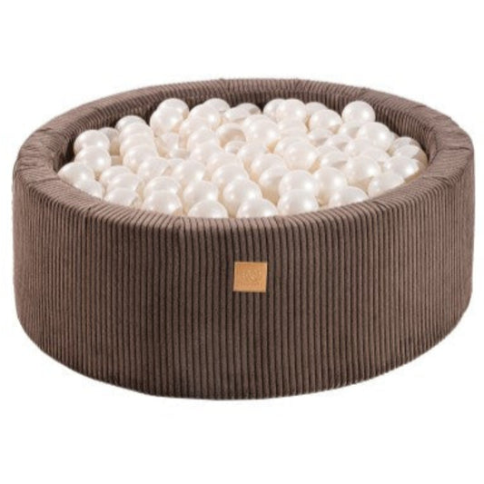 Round Ball Pit With 200 White Balls, 90x30cm - Aesthetic Brown