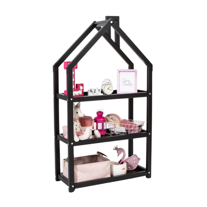 Volně stojící masivní police ve tvaru domečku