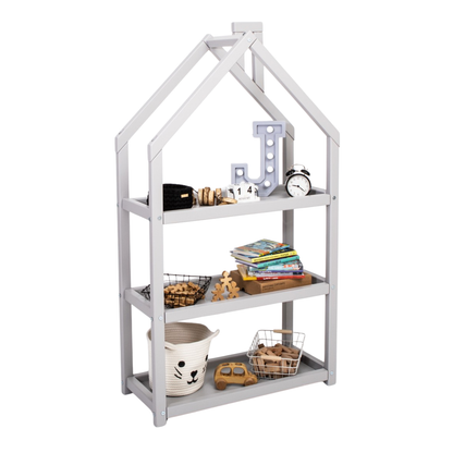 Volně stojící masivní police ve tvaru domečku