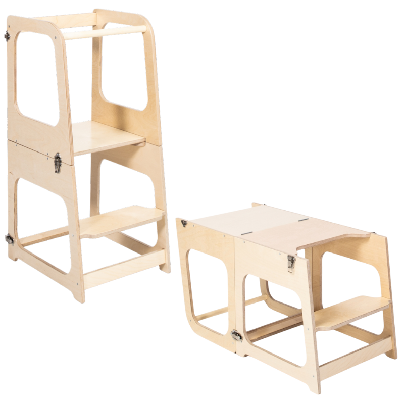 2v1 Montessori výškově nastavitelná učící věž / stolek se židličkou