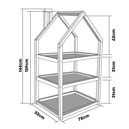 Volně stojící masivní police ve tvaru domečku