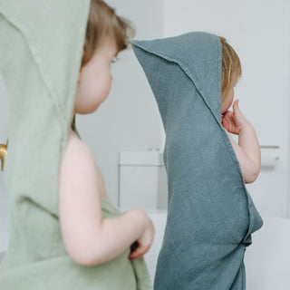 Linen Hooded Waffle Towel for Kids - Sage