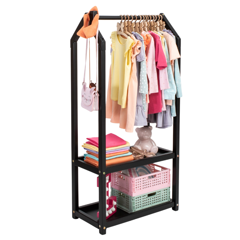 Dětský věšák na oblečení ve tvaru domečku s úložným prostorem