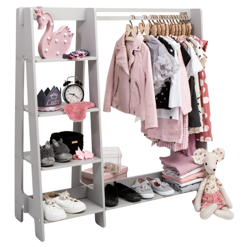 Dětský dřevěný stojan na oblečení s úložným prostorem