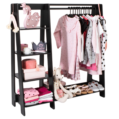 Dětský dřevěný stojan na oblečení s úložným prostorem