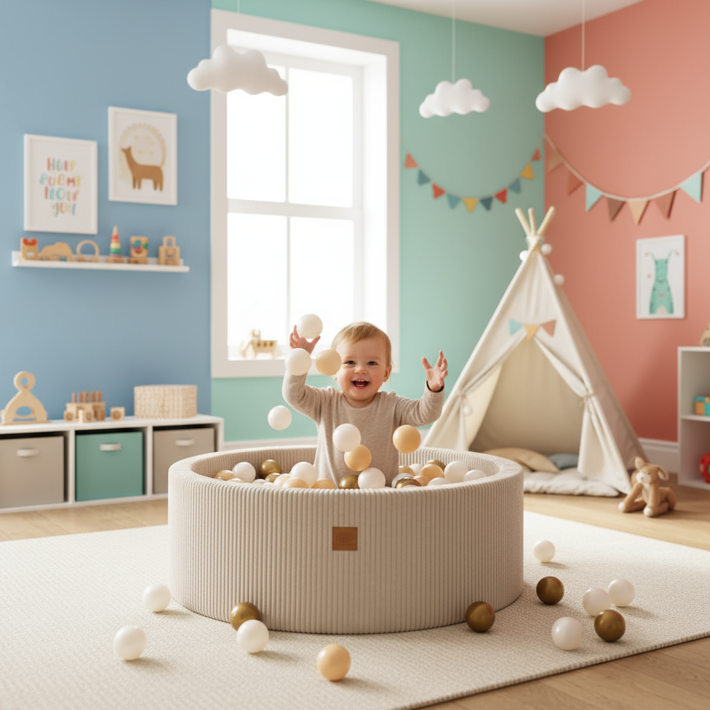 Kulatý míčkový bazének 90×30 cm – Velvet Ecru, 200 barevných míčků