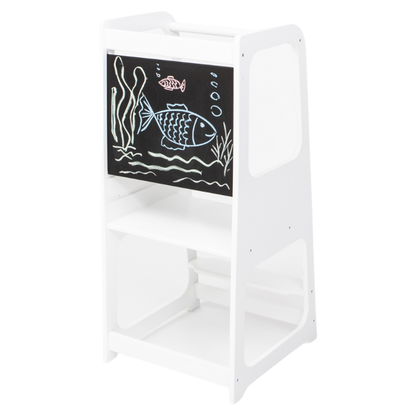 Montessori výškově nastavitelná učící věž s kreslící tabulí