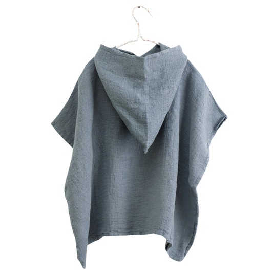 Dětské lněné pončo / župan s kapucí Blue Fog