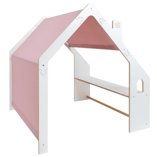 Bílý dřevěný domeček pro děti - Růžová střecha