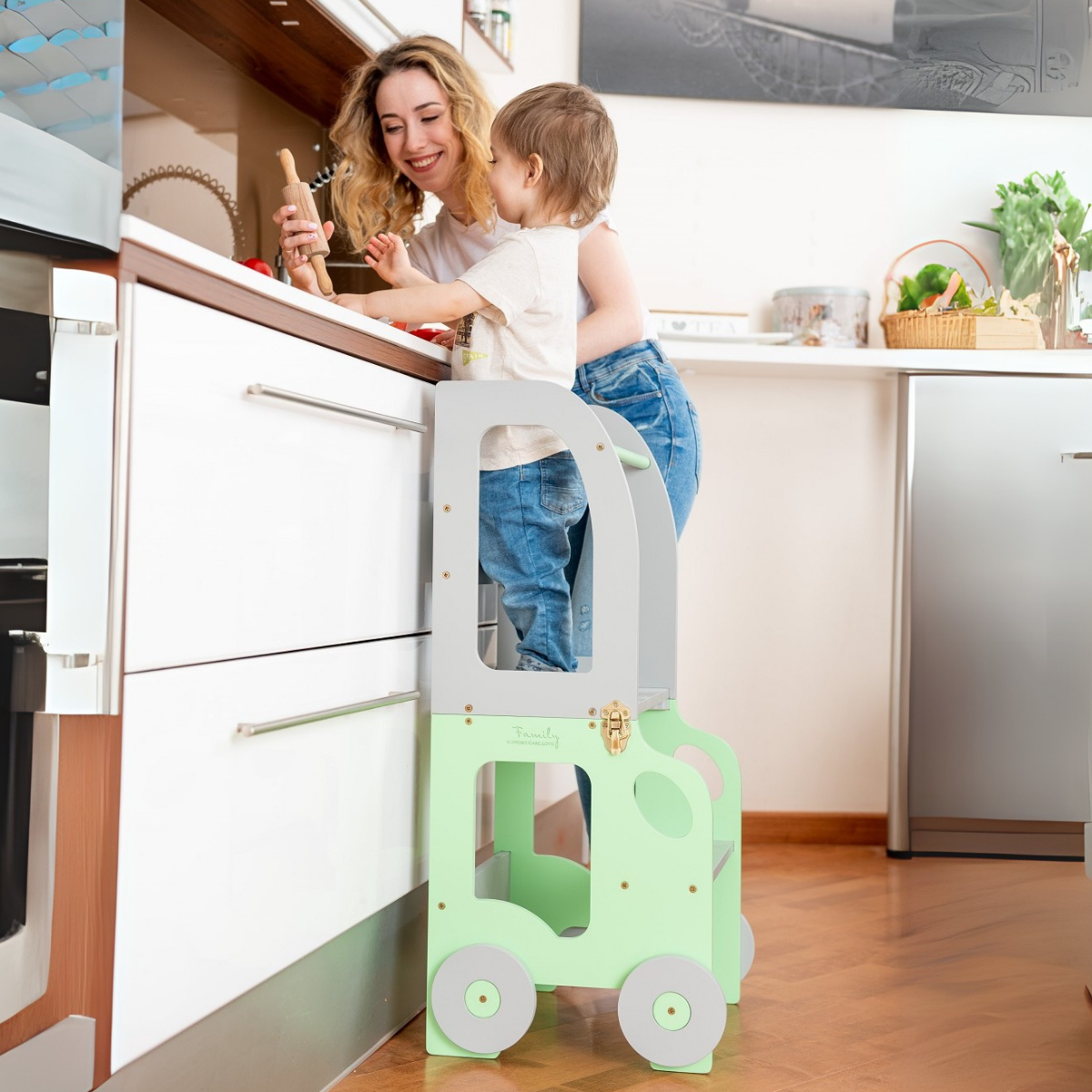 Montessori učící věž s motivem auta 3v1