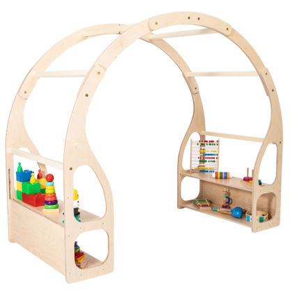 Dětský Montessori stojan pro hru i organizaci hraček